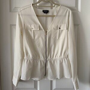 Bebe Ivory Peplum Zip Front Blouse - Size Small